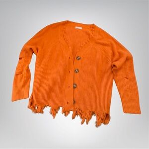 Vibrant Orange Women's Cardigan Sweater distressed